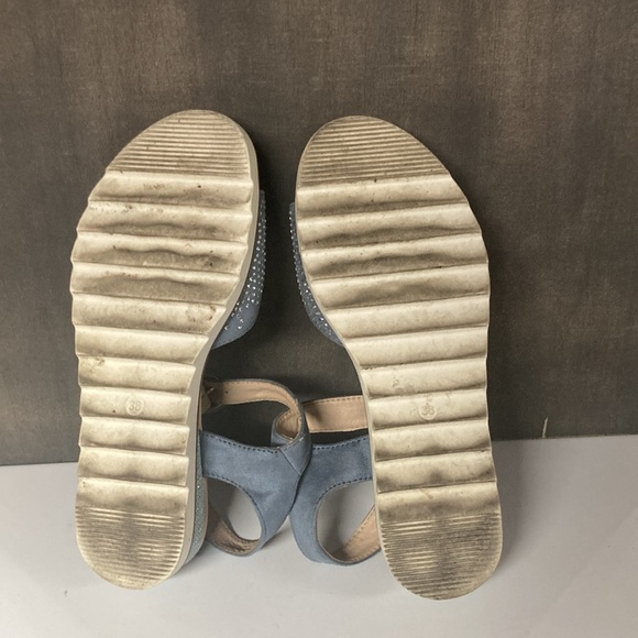 Clara Barson Silver Crystals Embellished Light Blue Suede Wedge Sandals 38EU 7.5 - Picture 7 of 14